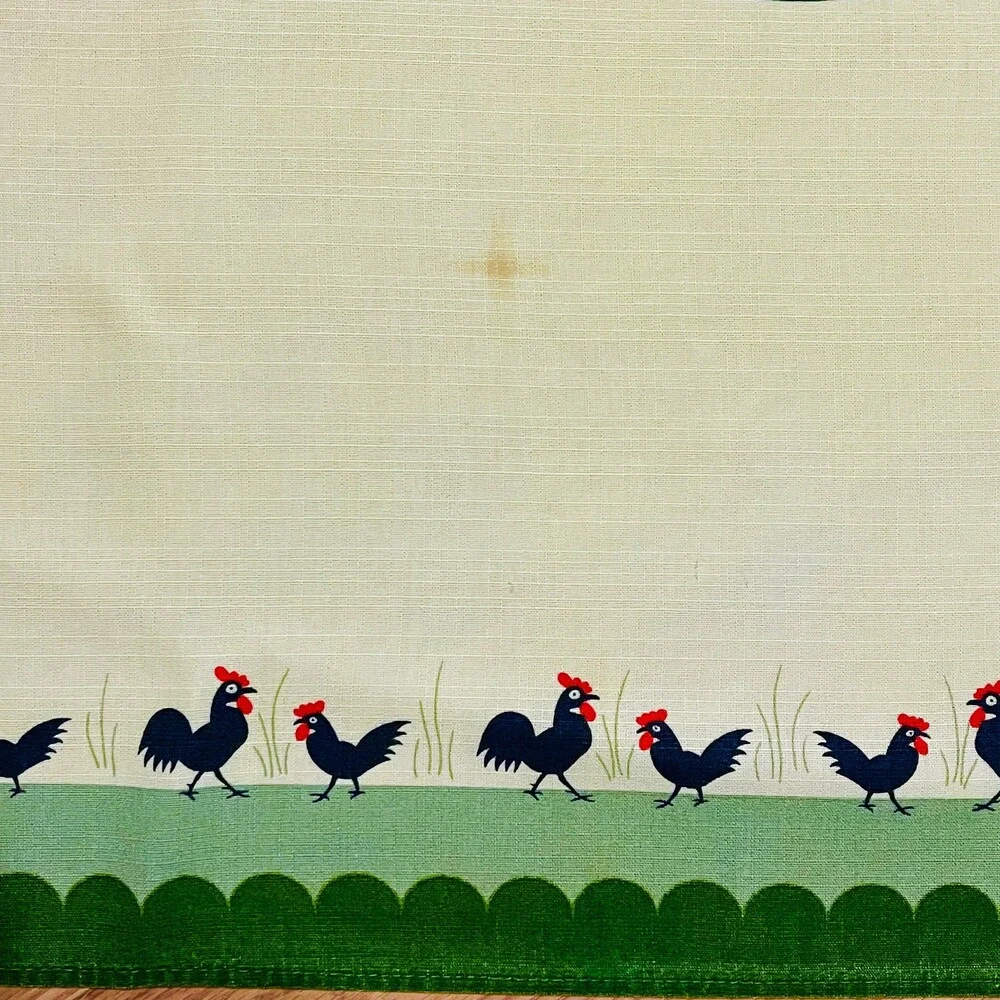 Vintage Rooster & Hen Yellow Green Border Tablecloth 34x38